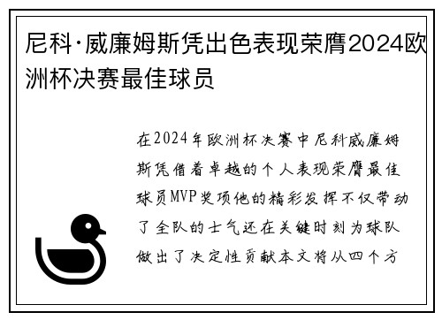 尼科·威廉姆斯凭出色表现荣膺2024欧洲杯决赛最佳球员